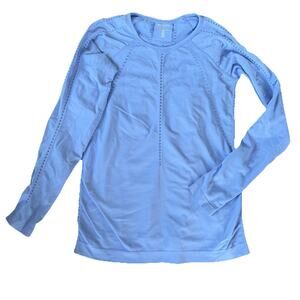 Athleta Foothill Seamless Long Sleeve Tee Shirt Periwinkle XS Cutouts Nylon Gym